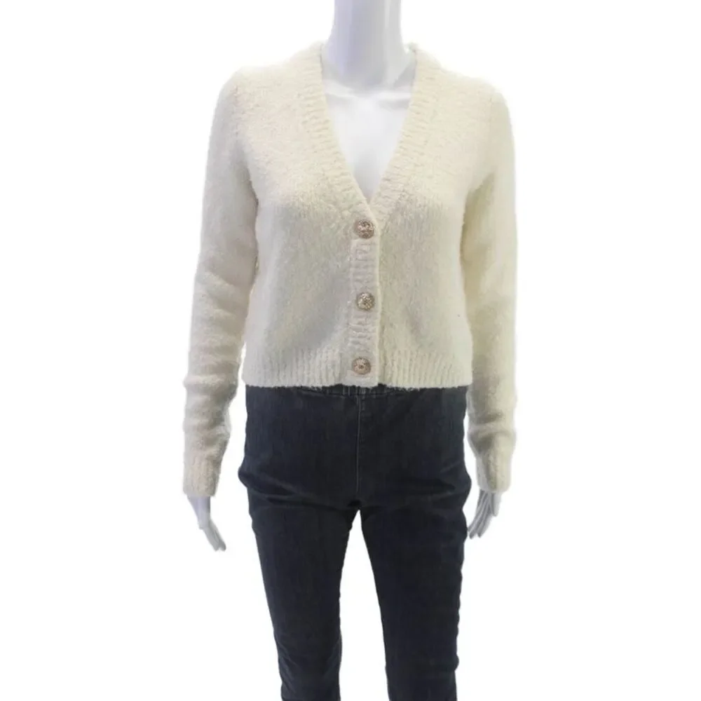 Cara Cara Womens Ivory V Neck Wool Blend Cardigan Long Sleeve Size S